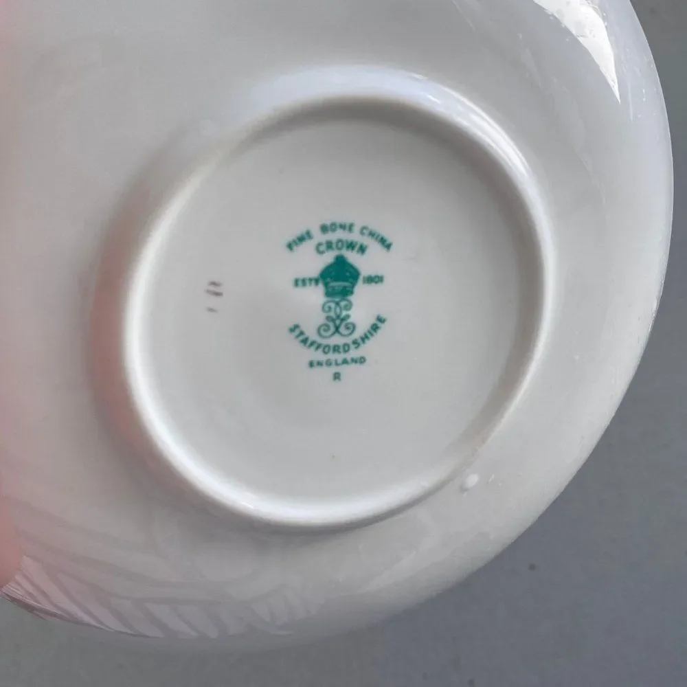 1960 Vintage Crown Staffordshire Orange White China Teacup and Saucer Set